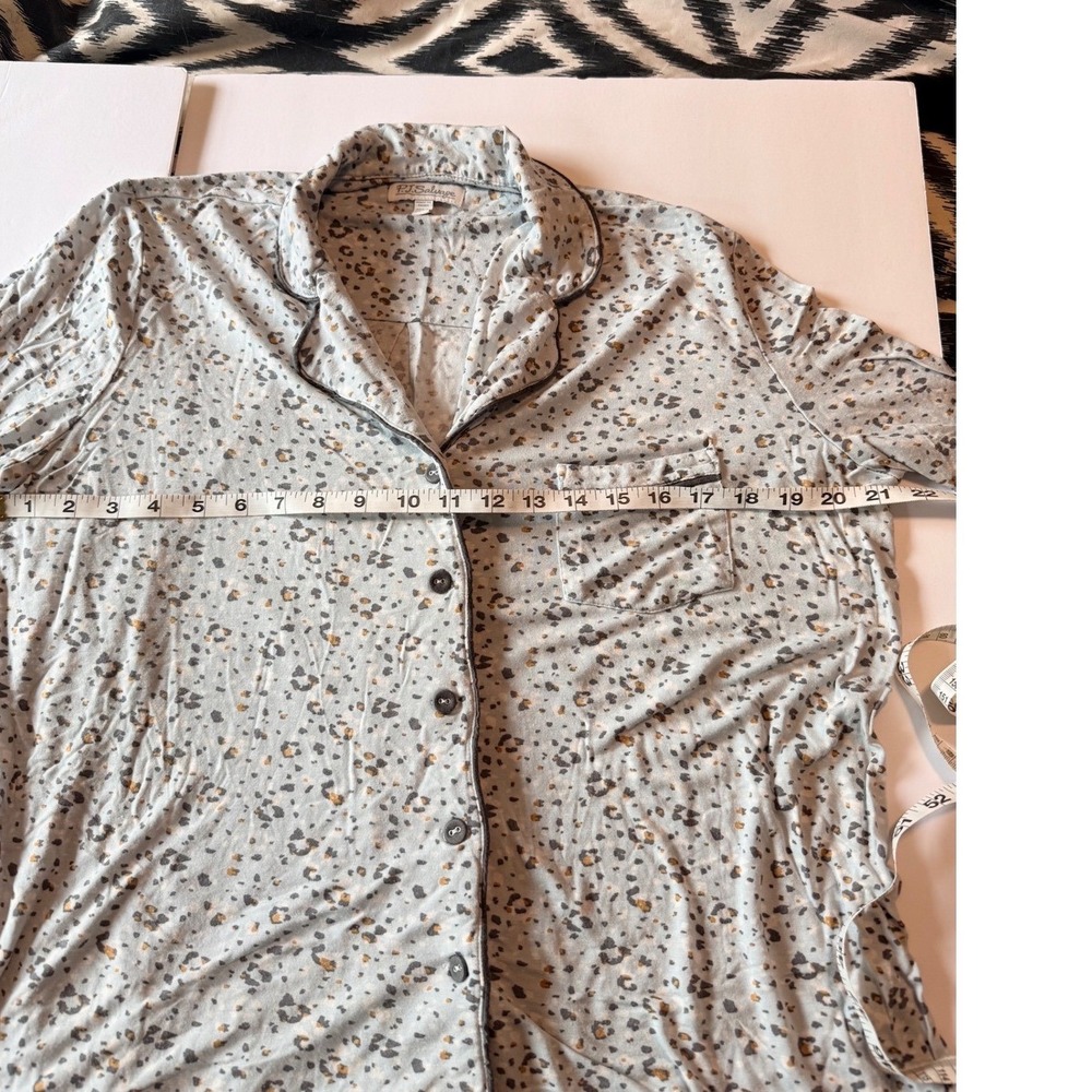 PJ Salvage Womens Blue Leopard Print Pajama Set Long Sleeve Button Up Large - Picture 2 of 7